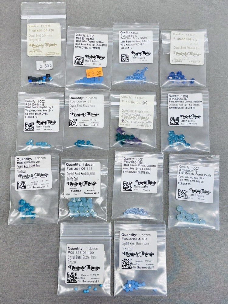 Swarovski Crystal Bead Lot Blue Turquoise Opal Bicone Round Cube Mixed Sizes