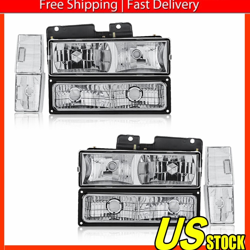 Pair Headlights Bumper Corner Lights For 1988-1993 Chevy C10 C/K 1500 2500