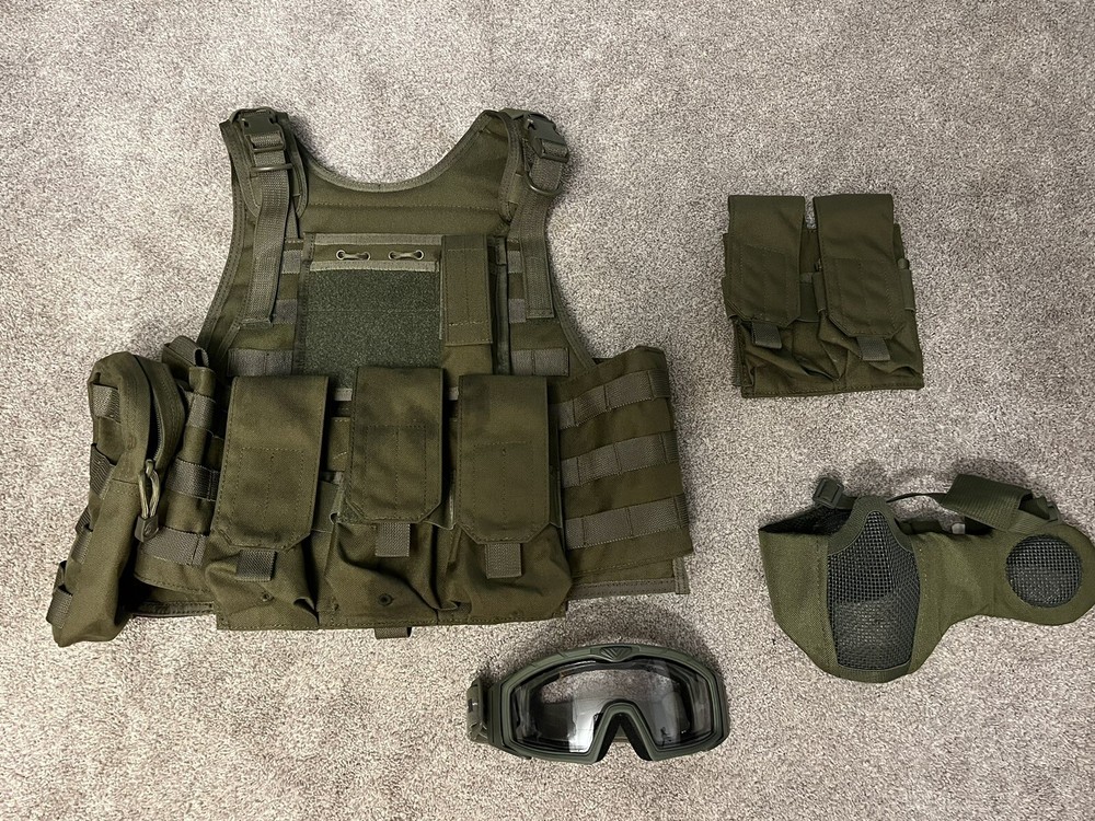 Airsoft Gear BUNDLE , Molle Vest/Goggles, Mesh Mask, Mag Pouches