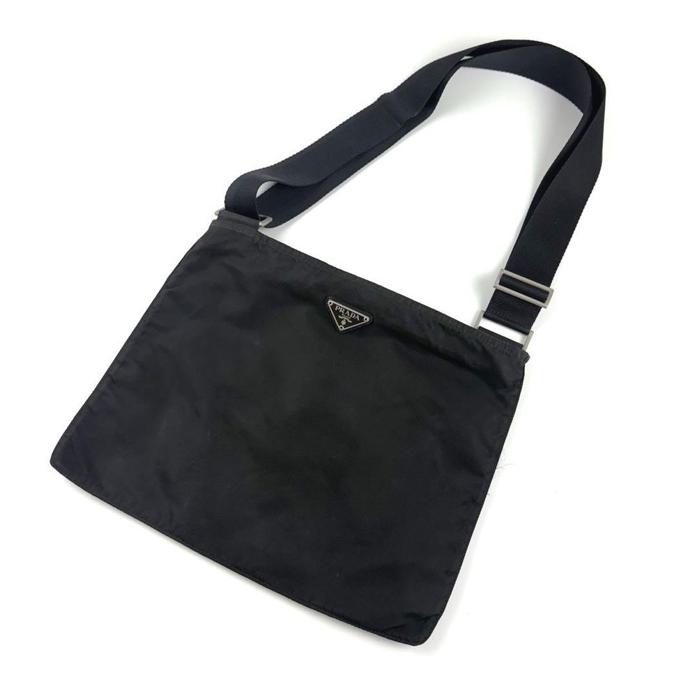 PRADA Nylon Sacoche Shoulder Bag with Iconic Triangle Logo Japan Import