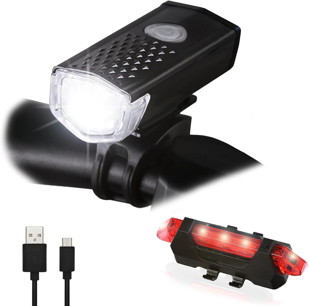 USB Rechargeable Bike Lights Set Bike Lights for Night Riding, 3 Light Modes, Id