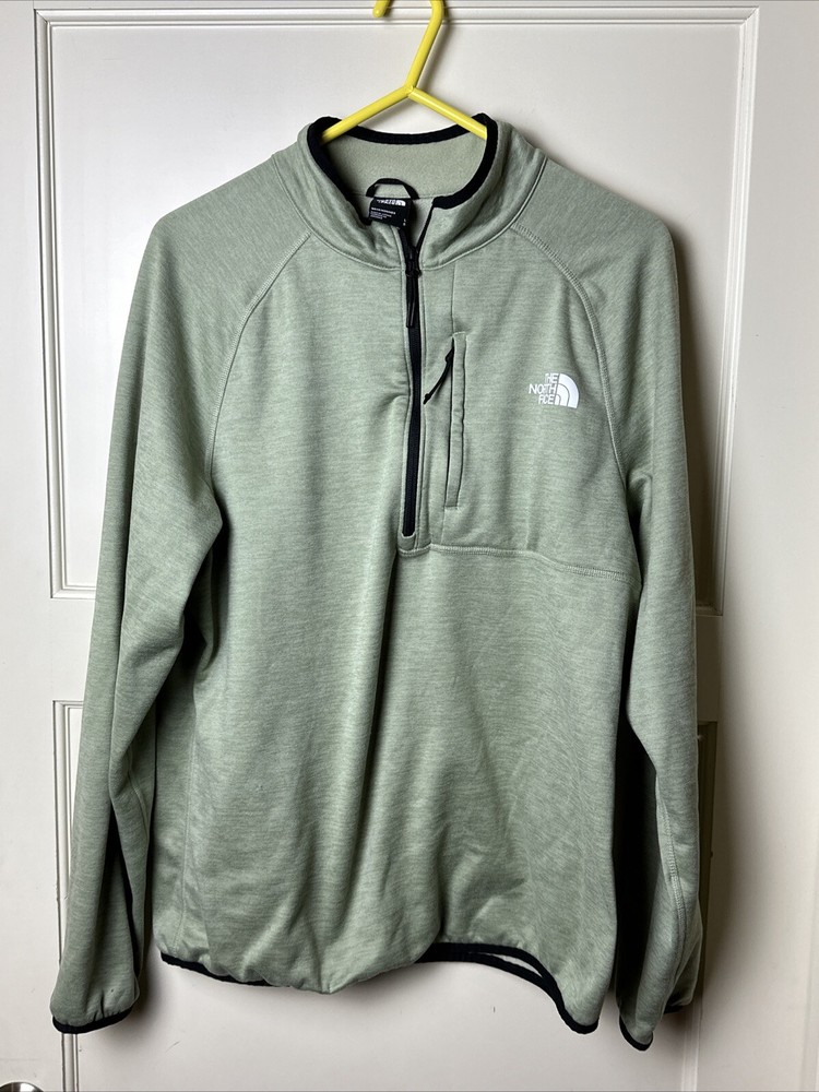 North Face Mens Large Light Green Half Zip Fleece Sweatshirt with Pocket