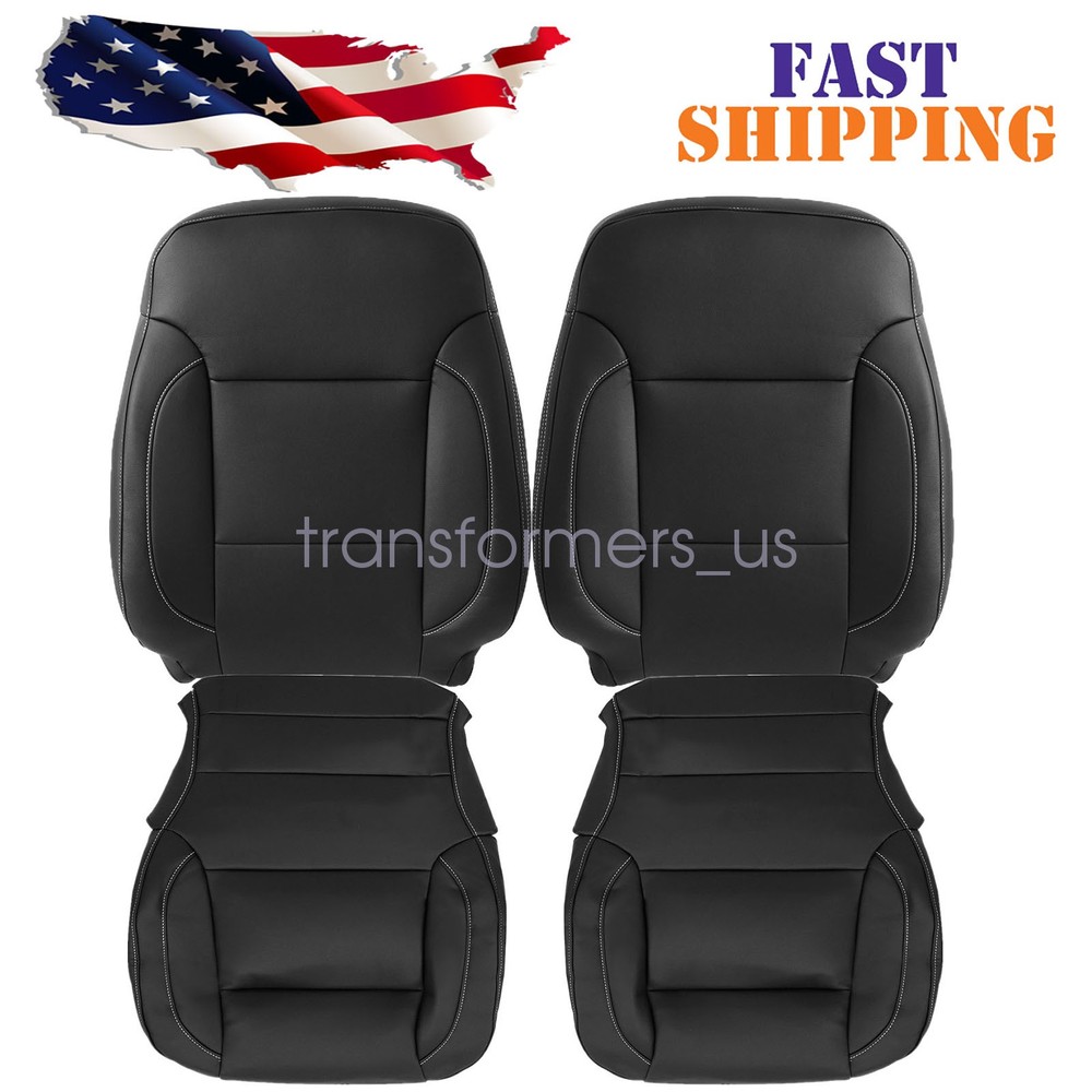 4x For 2014-2019 Chevy Silverado Front Bottom & Top Leather Seat Cover Black