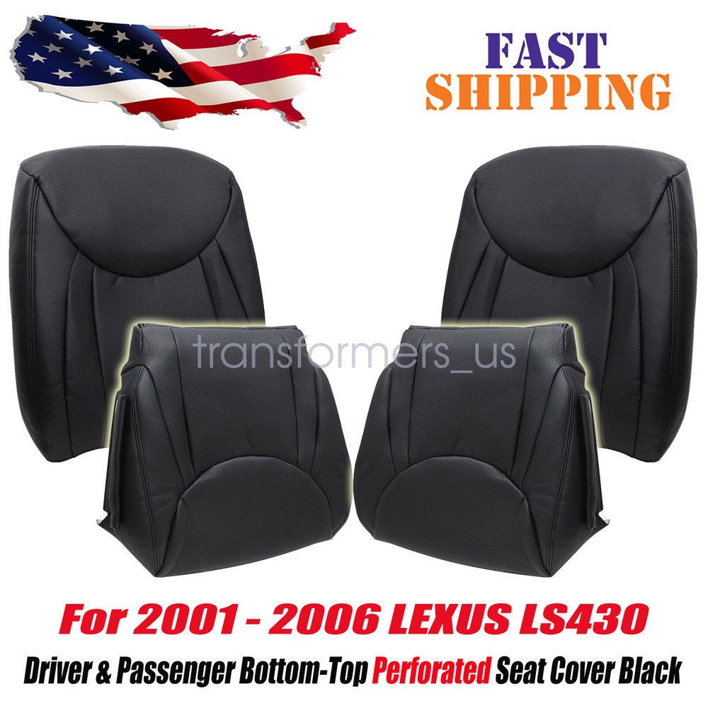 For 2001-2006 Lexus LS430 Driver+Passenger Bottom-Top Leather Seat Cover Black