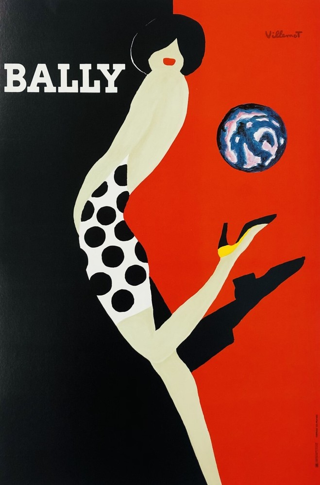 Bernard Villemot, c.a. 1980s - BALLY KICK - Original Vintage Poster on Linen