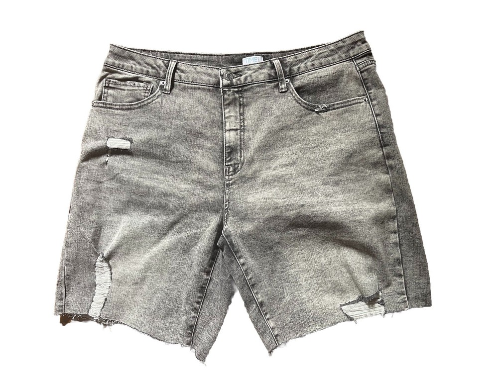 Time And Tru Womens Black Denim Shorts Size 16 Mid Rise Stretch Comfort Fit