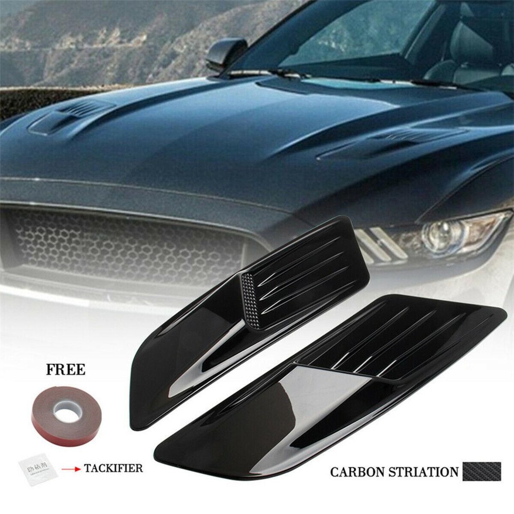 2PCS Carbon Fiber Hood Bonnet Scoop Vent Cover Kit W/Adhesive Fit For Racing Car