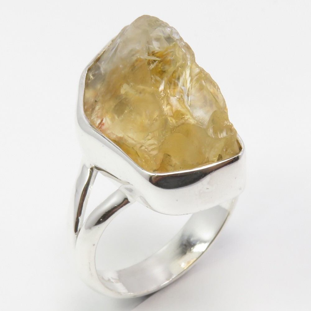 FLASH SALE STORE Yellow Color Real CITRINE RUGH Gemstone 925 Silver Ring Size 6-image