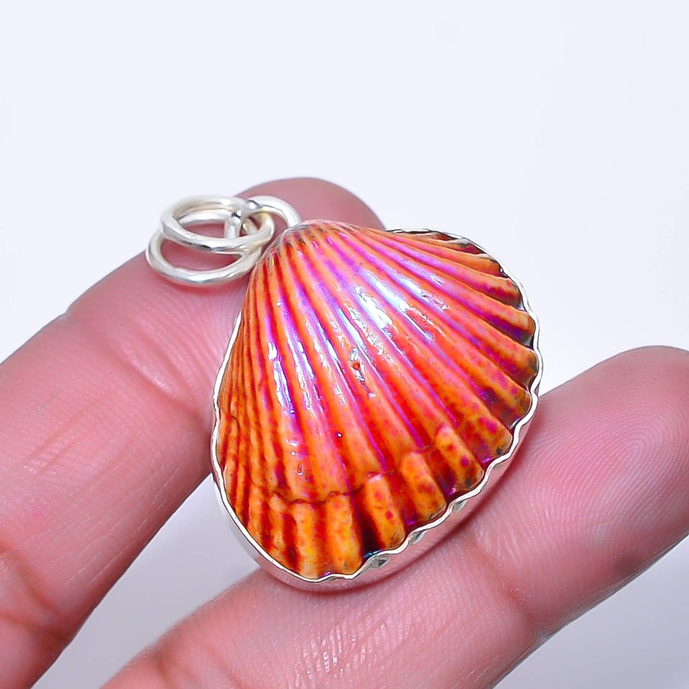 Titanium NautiluShell Handmade Gemstone 925 Sterling Silver Pendant 1.37