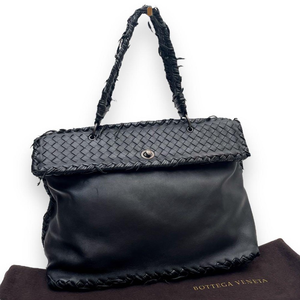 Bottega Veneta Black Intrecciato Leather Shoulder Tote Bag