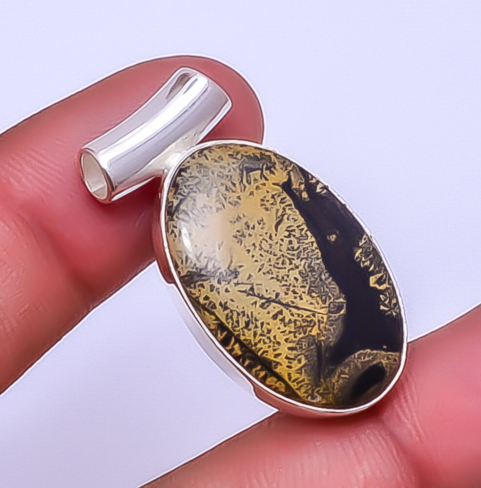 Honey Dendritic Opal - Mexico Gemstone 925 Sterling Silver Pendant 1.37