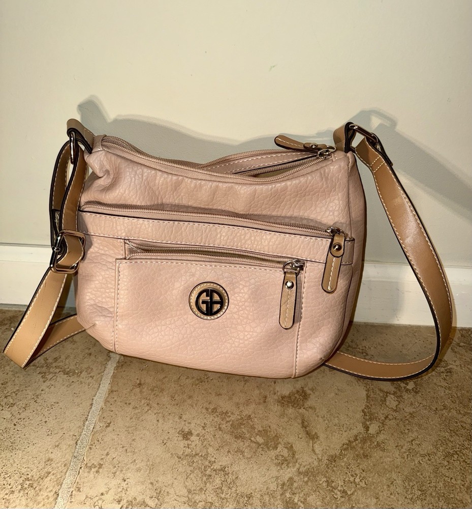 Gianni Bernini Pink Leather Hobo Bag with Top Zip Shoulder Purse