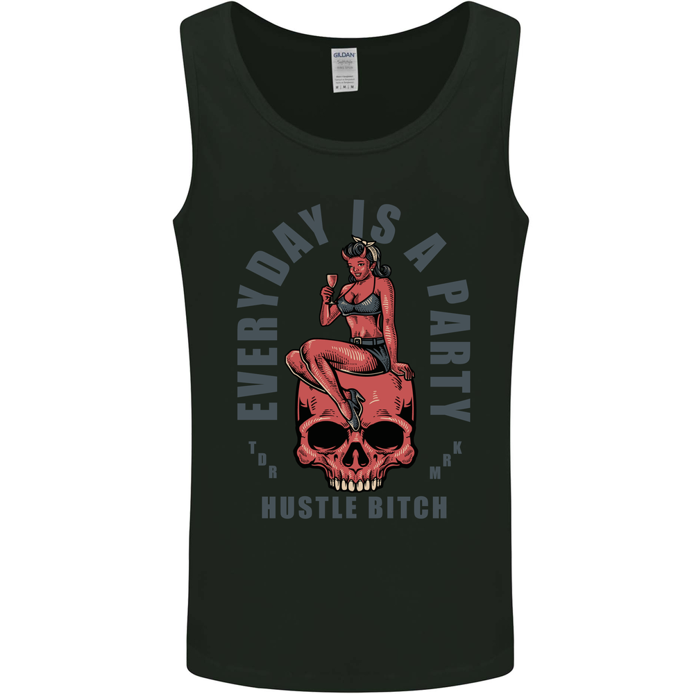 Every Day Is a Party Hustle Skull Alcohol Mens Vest Tank Top