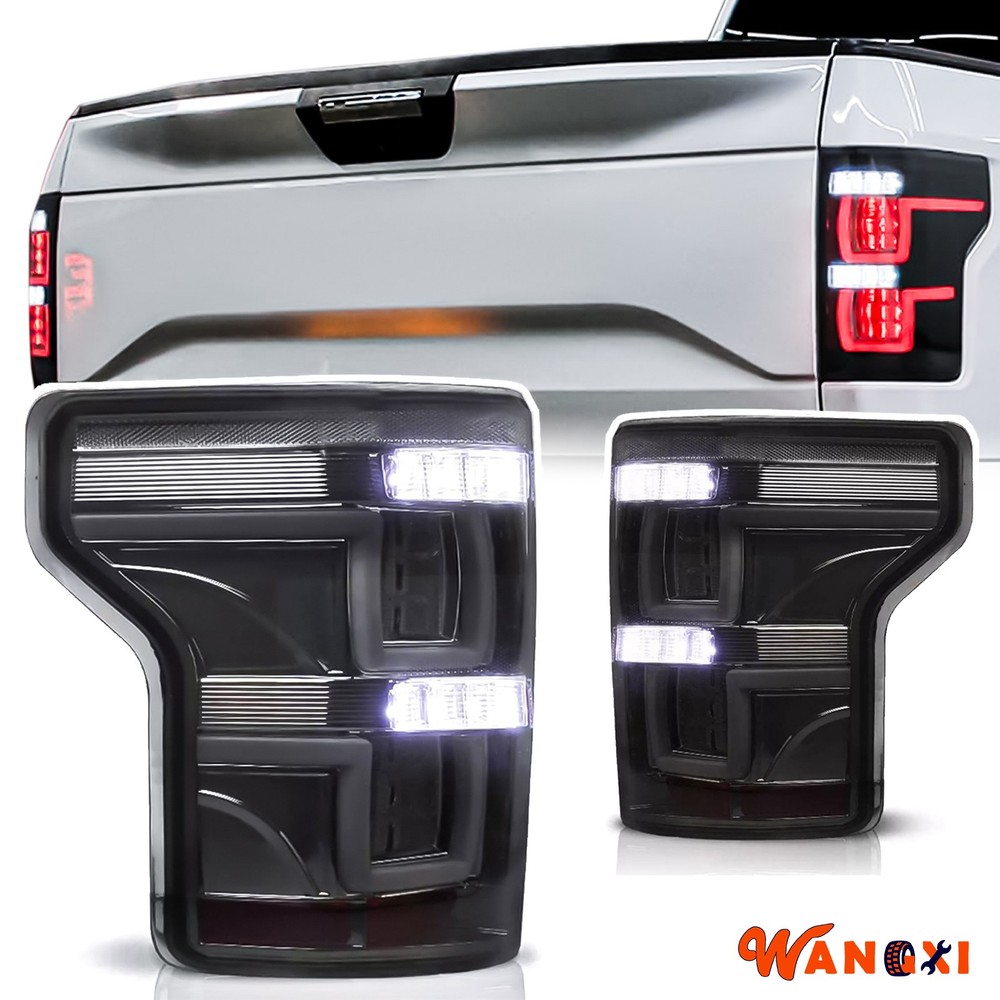 Fits 2015-2020 Ford F-150 Pickup Black Smoke Full LED Rear Lamps Tail Lights