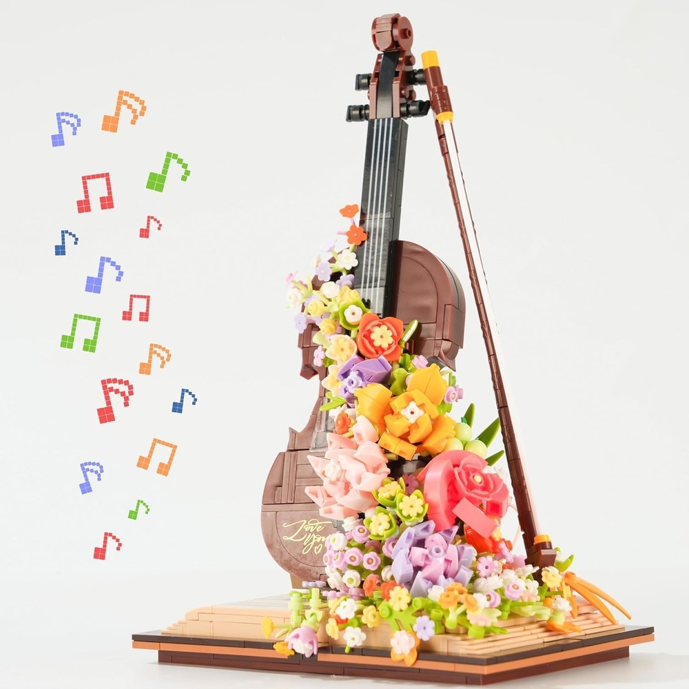 950PCS Violin Flower Bouquet Building Blocks Music Bricks Set
