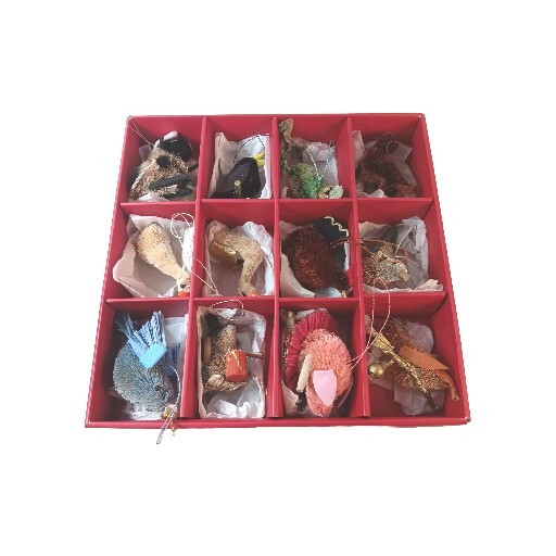 Crate & Barrel Woodland Animal Buri Christmas Tree Ornaments Set Of 12 With Box