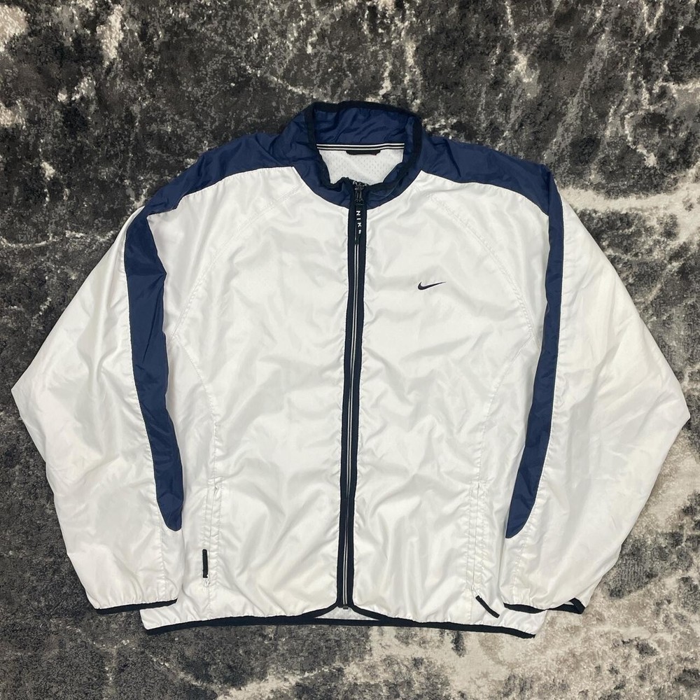 Vintage Nike Jacket Mens Medium 90s Y2K Windbreaker Full Zip Embroidered White