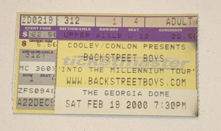2/19/00 Backstreet Boys Y2K Concert Millennium Tour Georgia Dome Ticket Stub