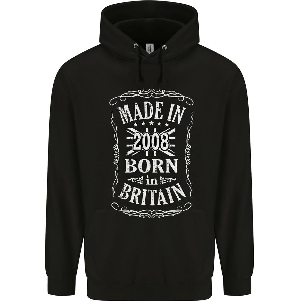 Born In Britain 17th Birthday Made 2008 Mens 80% Cotton Hoodie