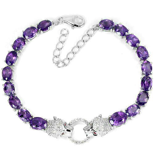 Sterling Silver Amethyst Bracelet 6.25-7.25 Inch Genuine Natural Stone