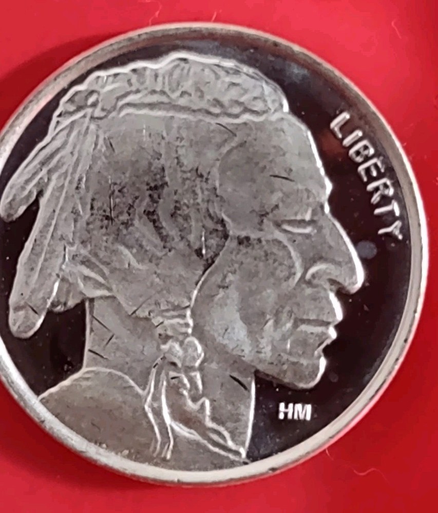 1 • 1/10 troy oz. Indian/ Bison Round Bullion .999 Fine Silver   - 3.21 Grams