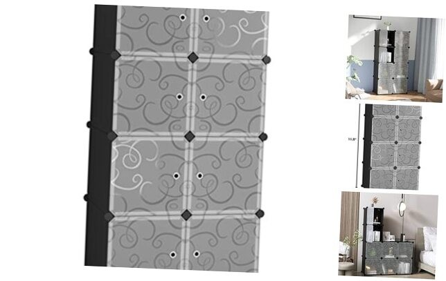 8-Cube Black Storage Organizer with Doors - DIY Closet Cabinet