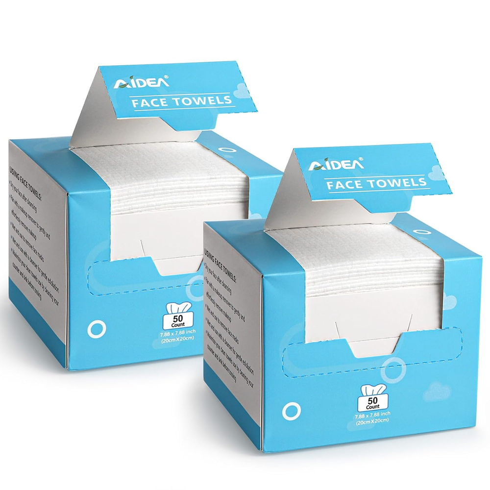 Face Towels Disposable-100Ct (2 Box), Clean Facial Towelettes for Sensitive Skin