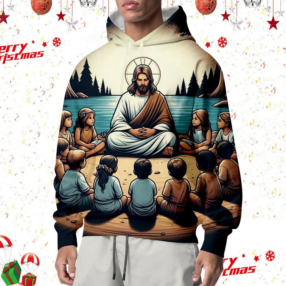 Men's Christmas Fashion Casual Part 3D Print Long Sleeve Drawstring Hooded