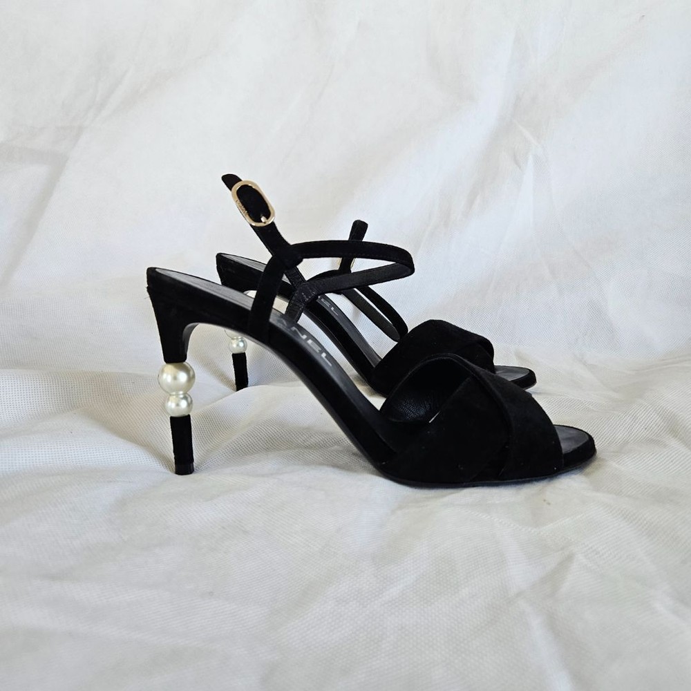 Chanel Suede Criss Cross Black Sandals Size 37C