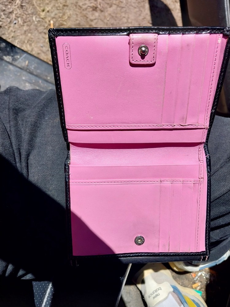 Coach Black Pink Folding Wallet for Women with Credit Card Snap Accent