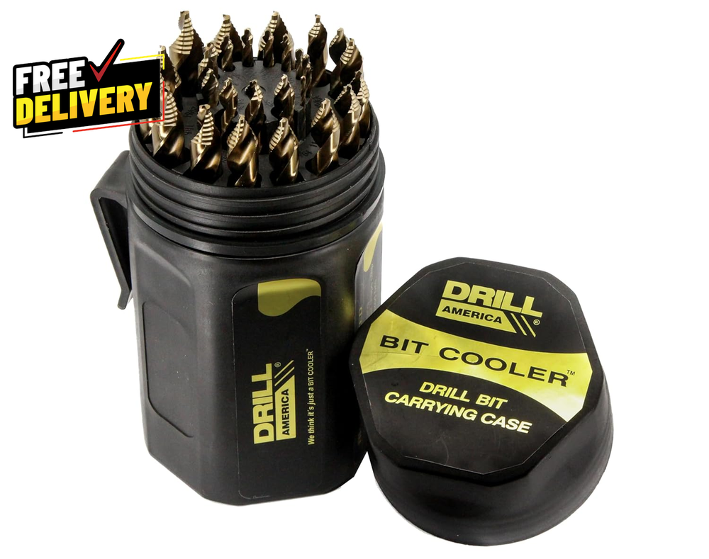 29 Piece Cobalt Stepped Point Drill Bit Set in round Case W/Gold Oxide Finish...