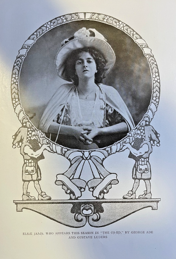 1908 Vintage Magazine Illustration Actress Elsie Janis in The Co-Ed