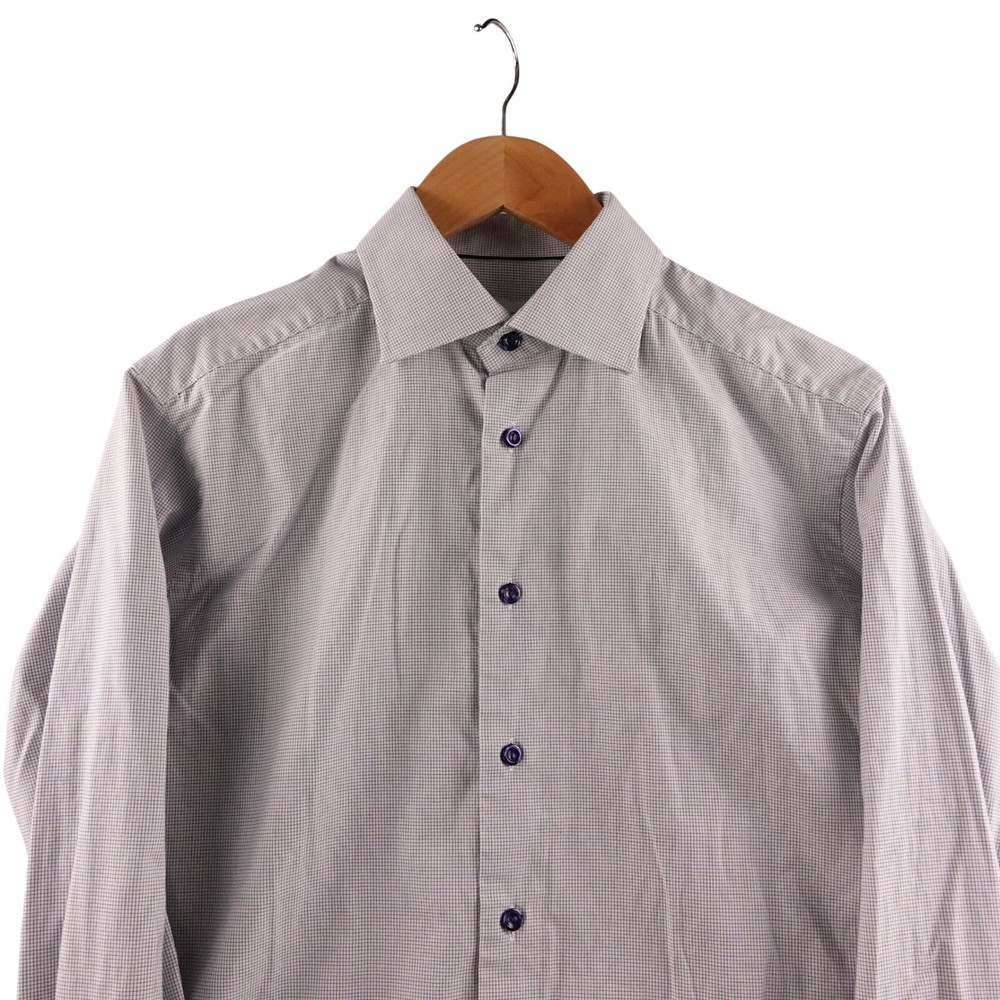 Eton Slim Fit Dress Shirt Mens 15.5-39 Grid Check Long Sleeve Button Up