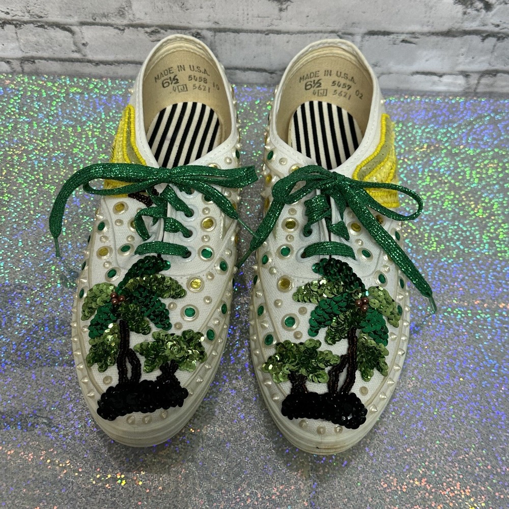 Glitzies Womens Sneakers Shoes Size 6 1/2 Tropical Bling Rhinestone Sequins VTG