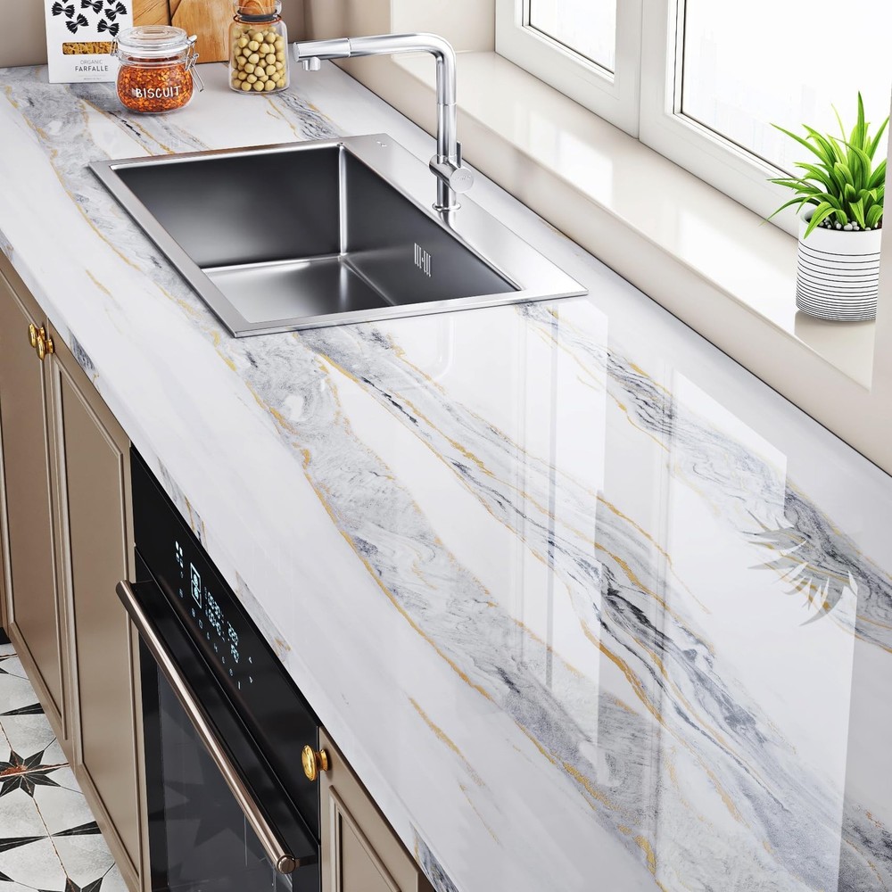 Waterproof White Grey Marble Contact Paper Peel and Stick Countertop Cover