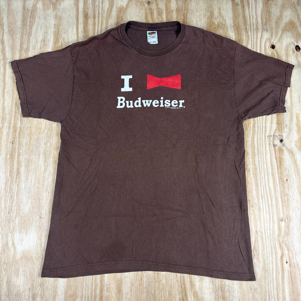 VTG Fruit of the Loom Budweiser Graphic Crewneck T-Shirt Men's XL Brown 90s Rare