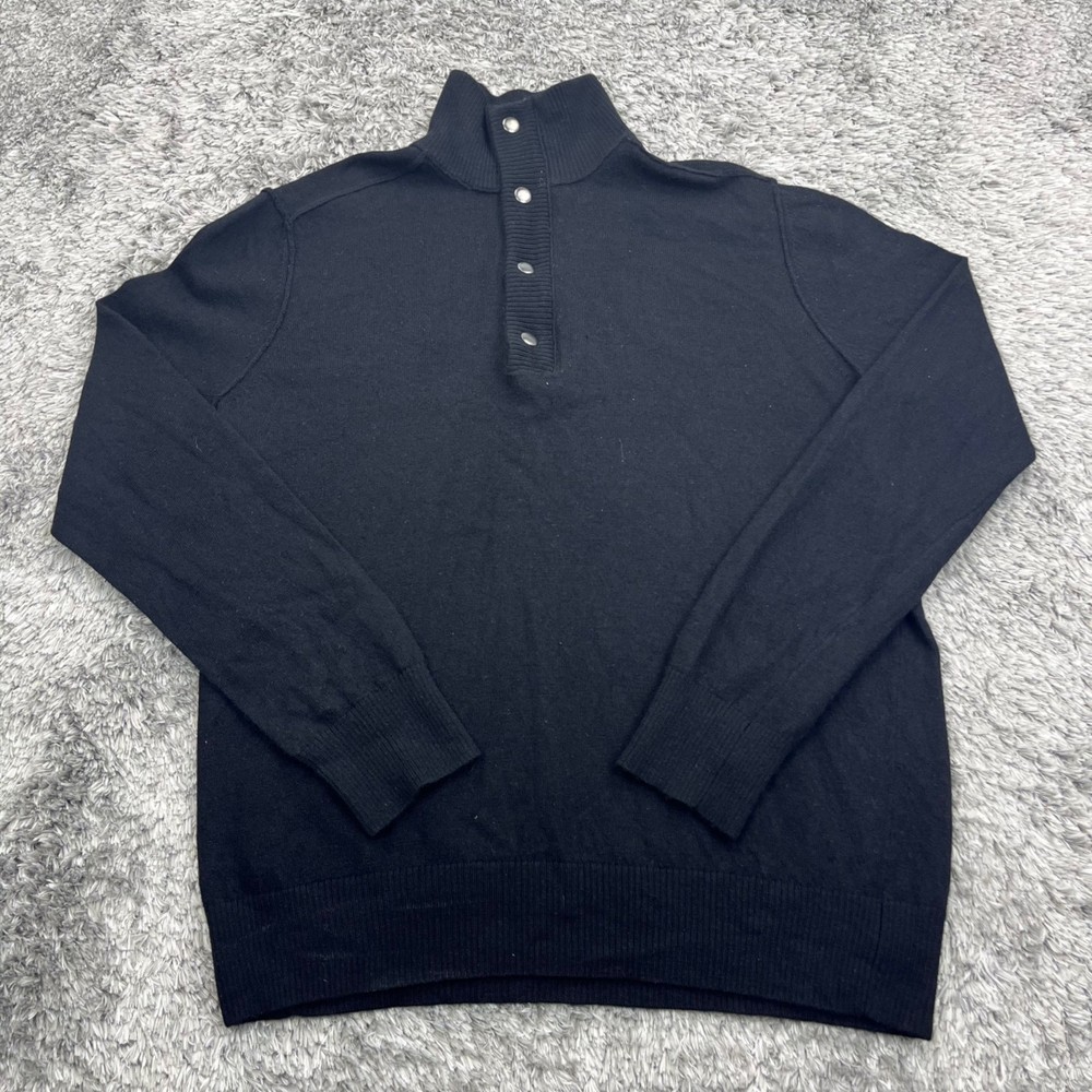 Banana Republic Sweater Men Large Black Merino Wool T Snap Henley Mock Pullover