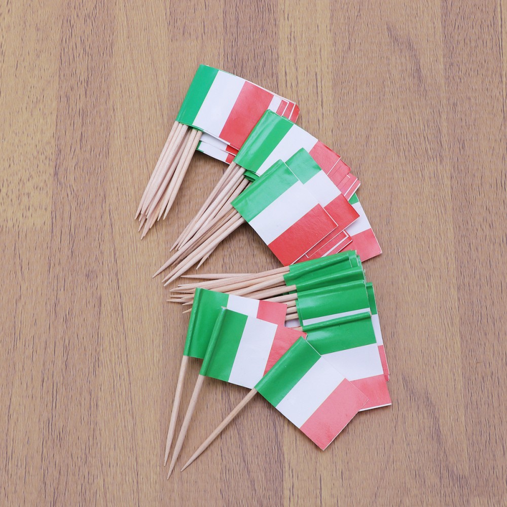 100 Pcs Mini Italian Flag Toothpick Cake Toppers for Kids Party Decor