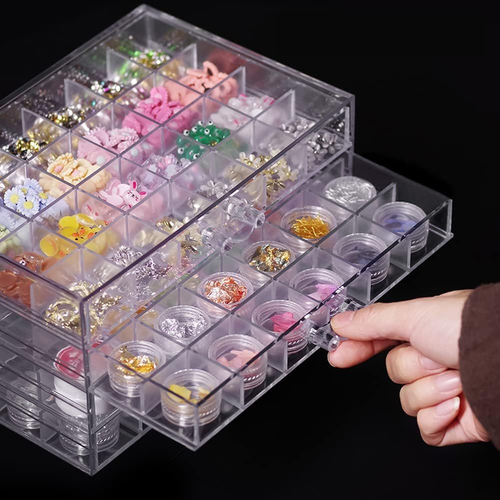 72-Grid Clear Acrylic Storage Box with 3 Drawers for Organizing