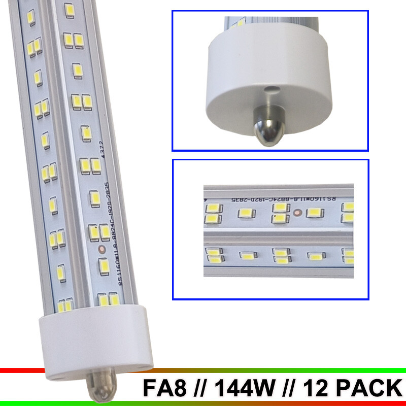 12Pc T8 8FT LED Tube Lights 144W Single Pin FA8 6500K Shop Lighting