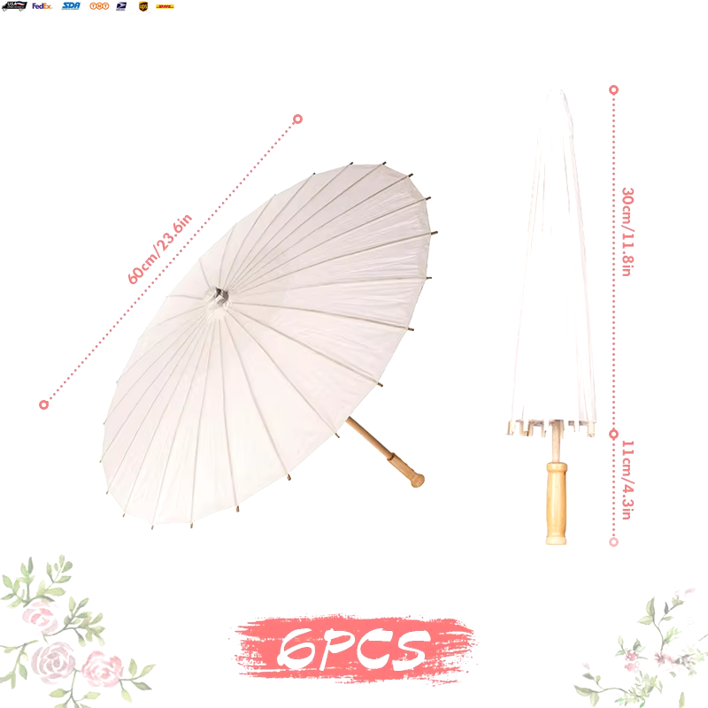 84/60CM White Paper Parasol Umbrella for Wedding, Party Favor DIY Bamboo Umbrell
