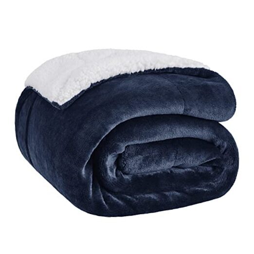 Bedsure Sherpa Fleece Navy Throw Blanket for Couch 50 x 60 Inches