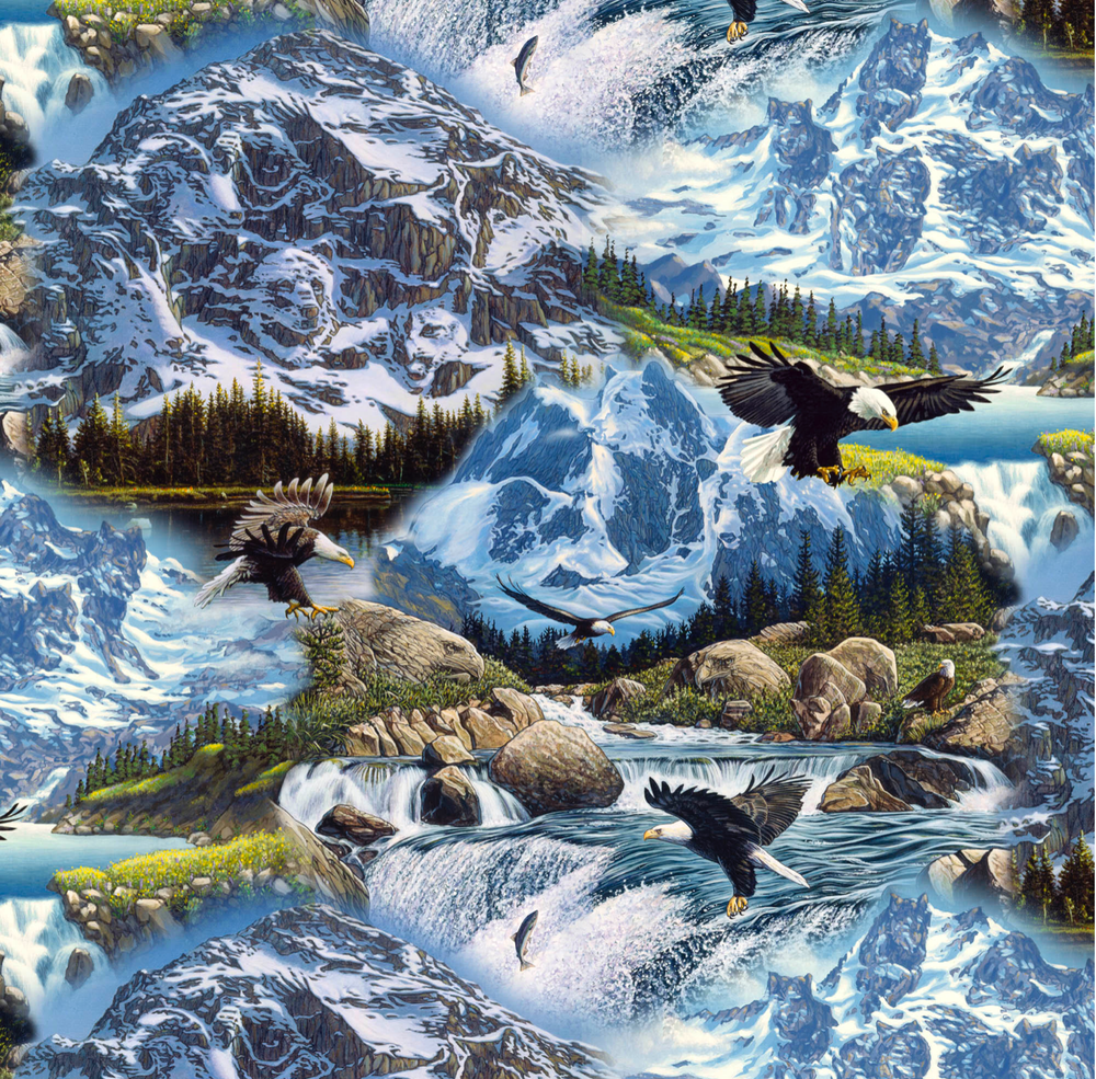 Mysterious Mountain Wild Animals Sewing Fabric - 1/2 Yard Clearance Sale-image