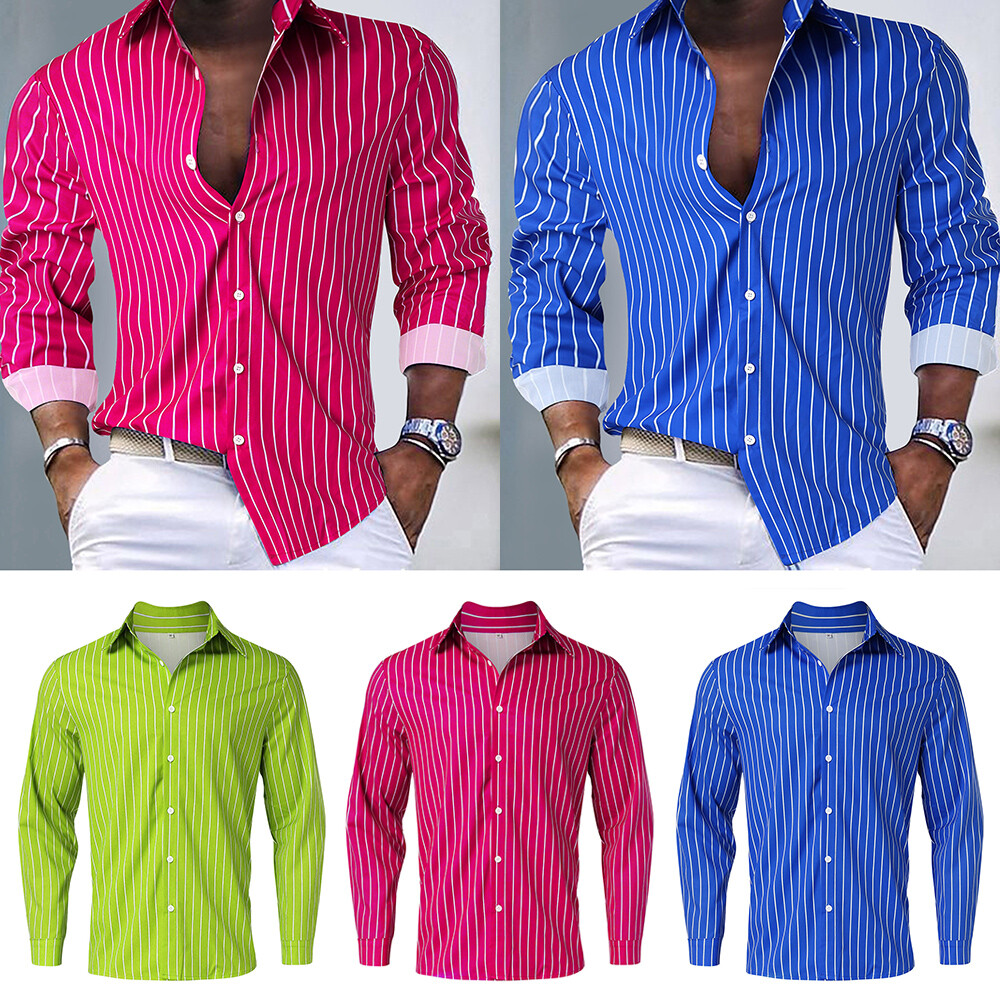 Tops Shirts Blouse Button Up Tees Long Sleeve Striped Fashion Breathable Casual