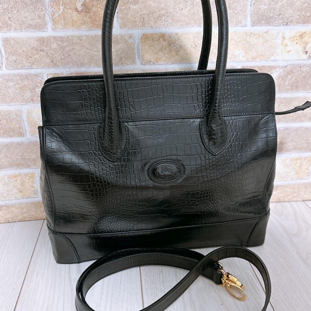 Burberry 2way bag Handbag Black Leather