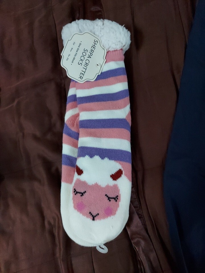 Sherpa Theme Socks With Cute Lamb Animal Design One Size Fits Most Soft Non Slip