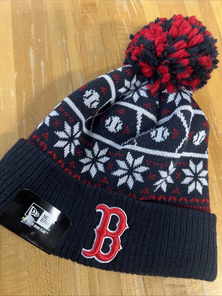 NWT Adult New Era MLB Boston Red Sox Sweater Chill Knit Pom Hat Blue Red