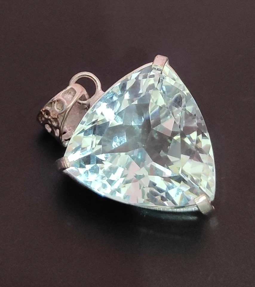 57.45 Ct Solid SilverPendent Natural Trillion Water Blue Topaz CertifiedGemstone