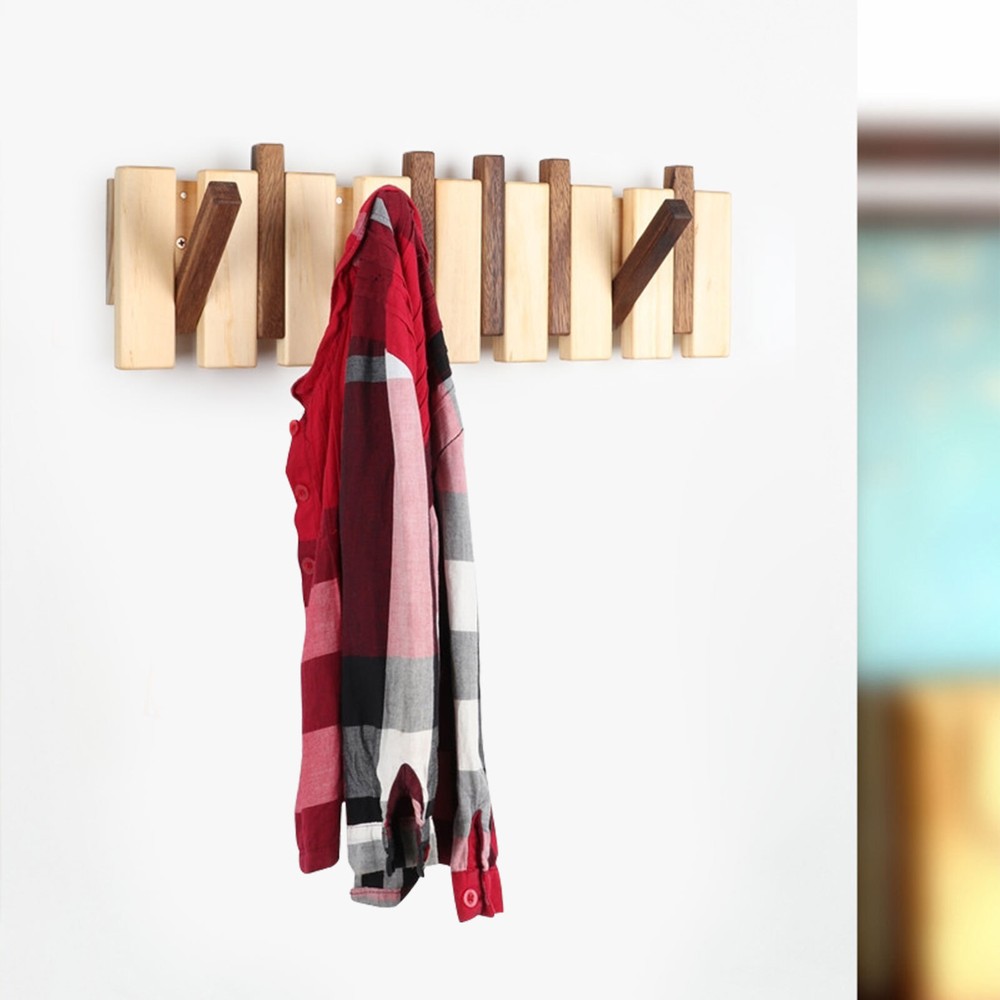 Stylish Wood Coat and Hat Rack Wall Mounted with Flip-Down Hooks