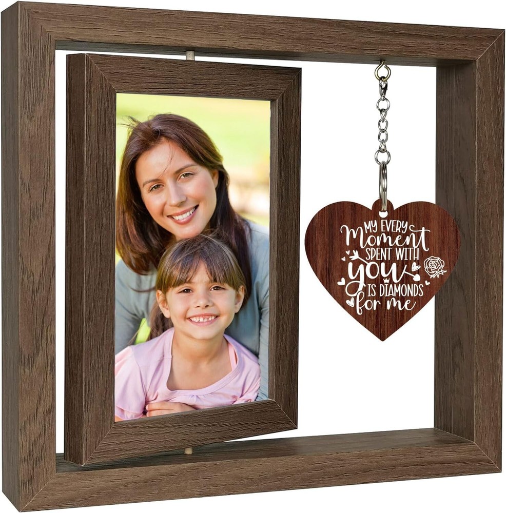 Mothers Day Gifts Picture Frame Double-Sided Display Photo W/ Heart Pendant-image